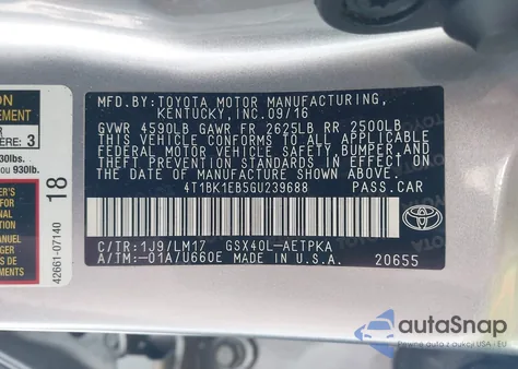 2016 Toyota Avalon Limited из США, поврежденный, VIN 4T1BK1EB5GU239688